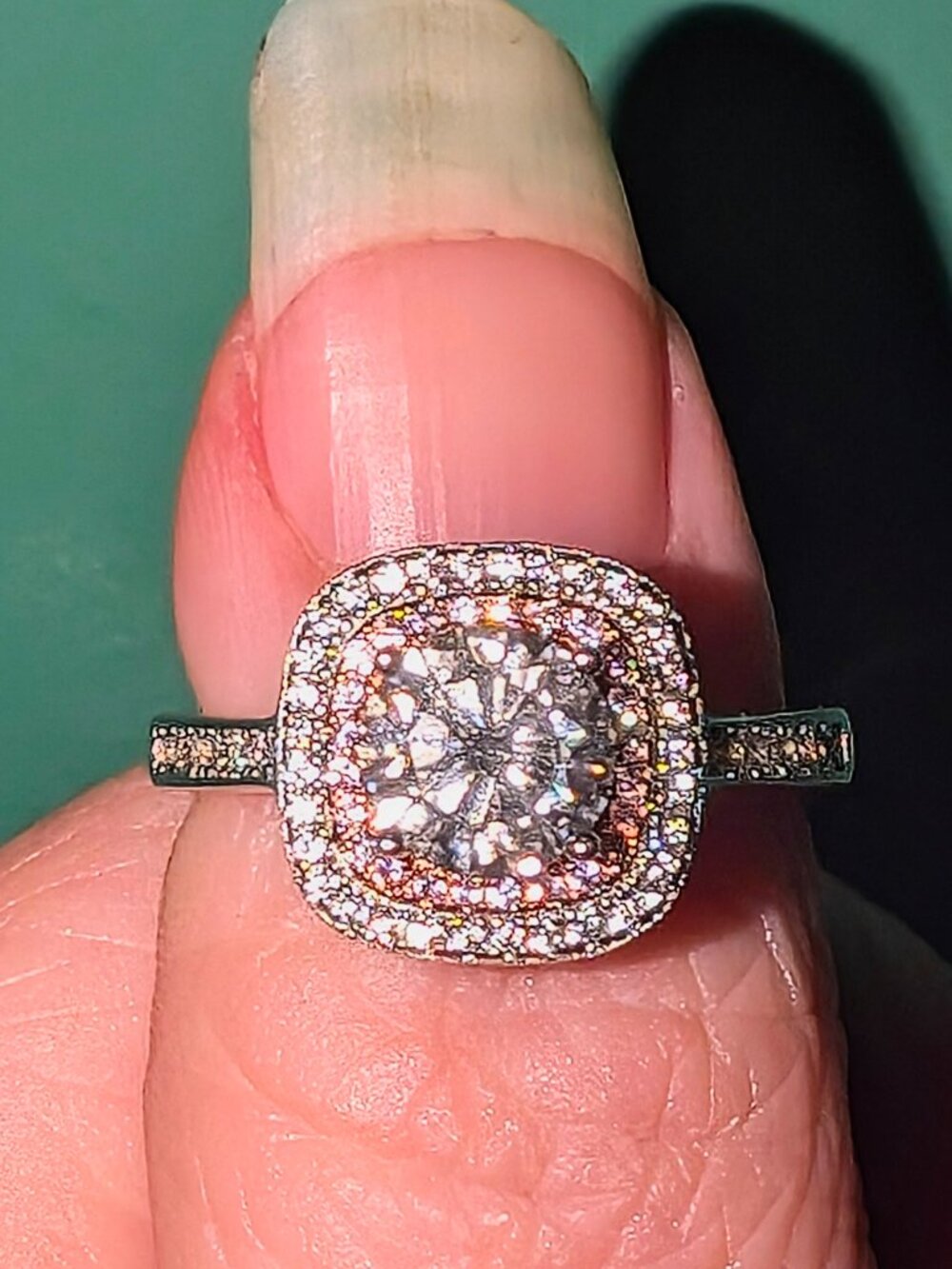 Pink halo moissanite 925 sterling silver ring NWT